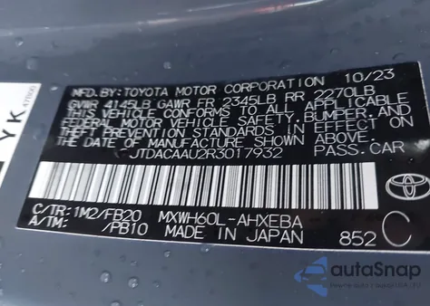 2024 Toyota Prius Le из США, поврежденный, VIN JTDACAAU2R3017932